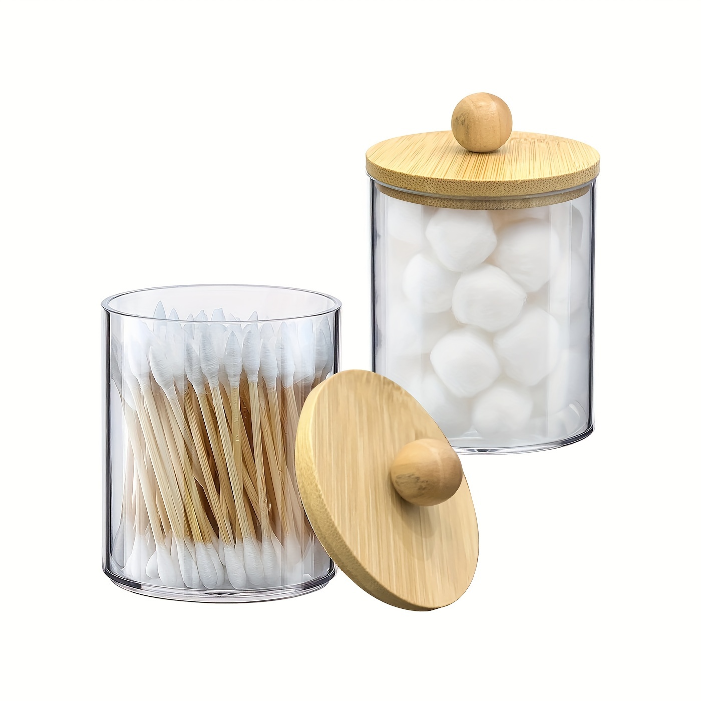 2pcs Apothecary Jars Bathroom Storage Organizer, Cute Qtip Dispenser  Holder, Vanity Canister Jar Glass With Lid For Cotton Swabs, Makeup Sponge  Hair A