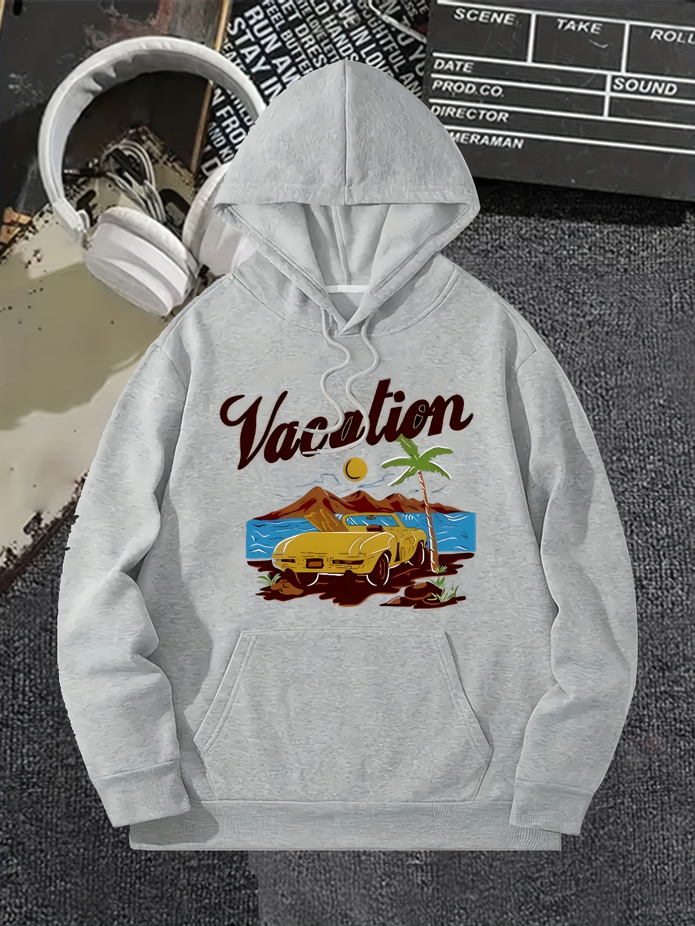 Vehicle Pattern Hoodie With Kangaroo Pocket Men's - Temu Canada