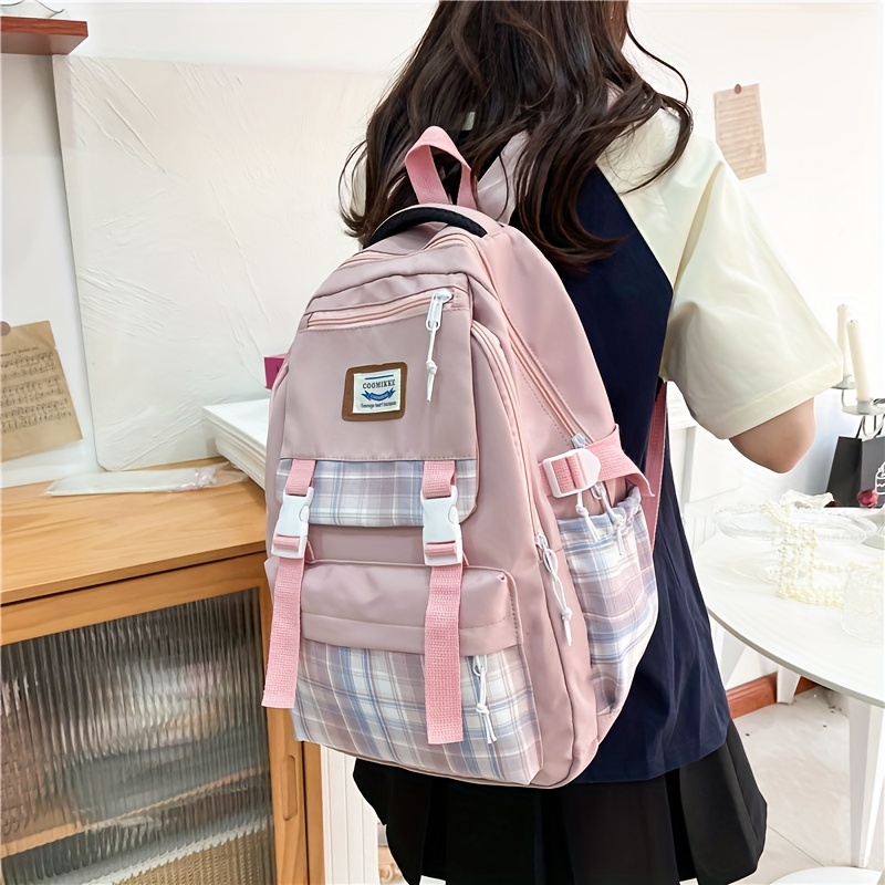 Simple Kawaii Color Contrast Large Capacity Preppy Backpack, Nylon  Lightweight School Campus Daypack, Fashion Travel Commuter Bag - Temu