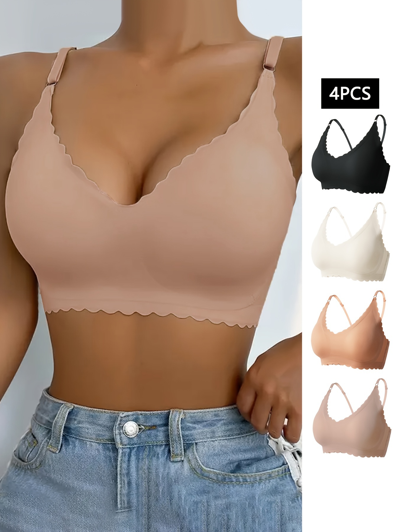 Women's Full Coverage Wirefree Non Padded Lingerie Adjustable Straps Push  Up Bra