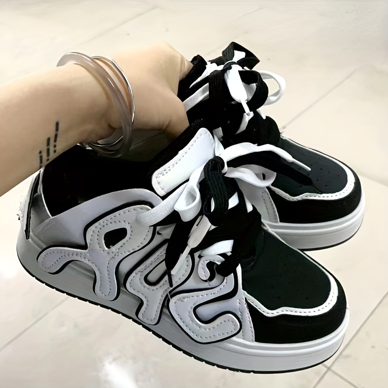 Women's Casual & Fashion Sneakers, Letter Patch Color Block Skate Shoes,  Low Top Lace Up Shoes - Temu