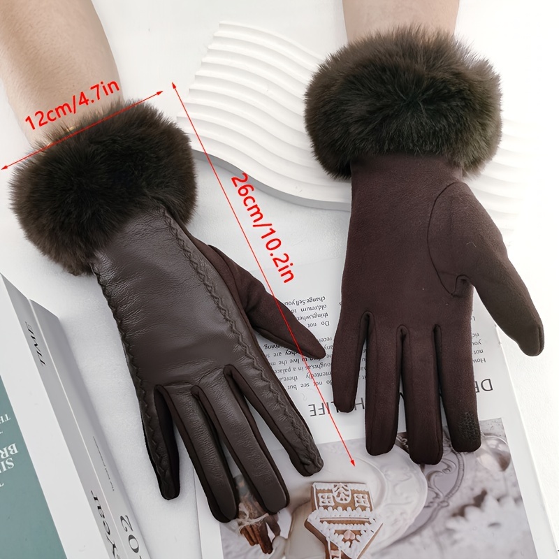 HFSKJWI Guantes de cuero cálidos para hombre, guantes de invierno con  pantalla táctil, guantes de cuero grueso de terciopelo, forro polar