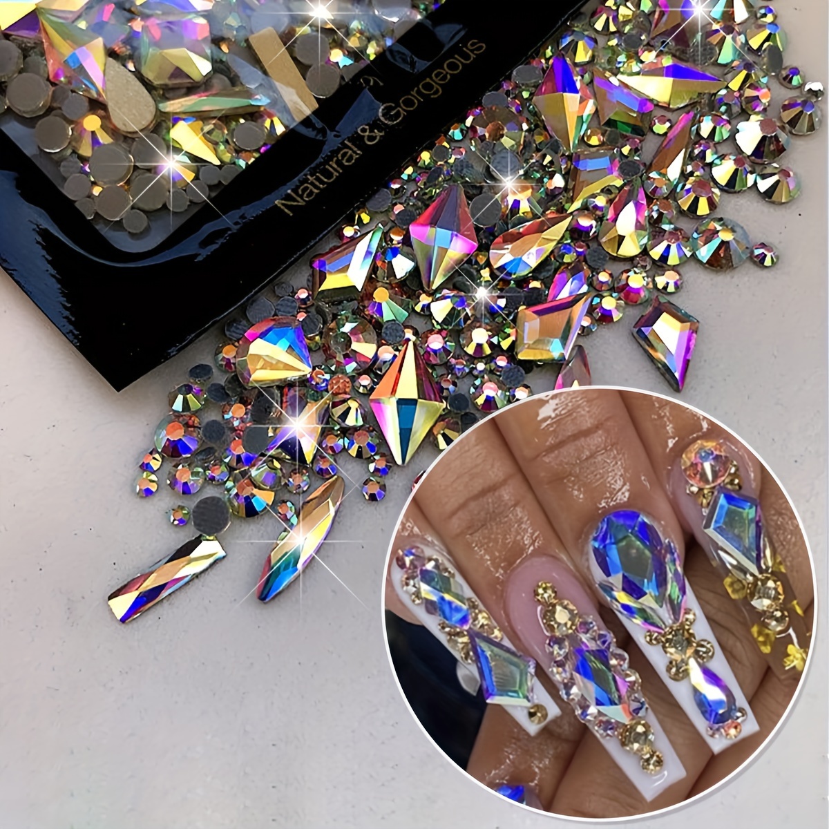 Fourone 1111fourone 240 Pcs/Set AB Diamonds for Nails Rhinestones 12 Shapes Flatback 3D Rhinestones for Nails Art Jewelry, Other
