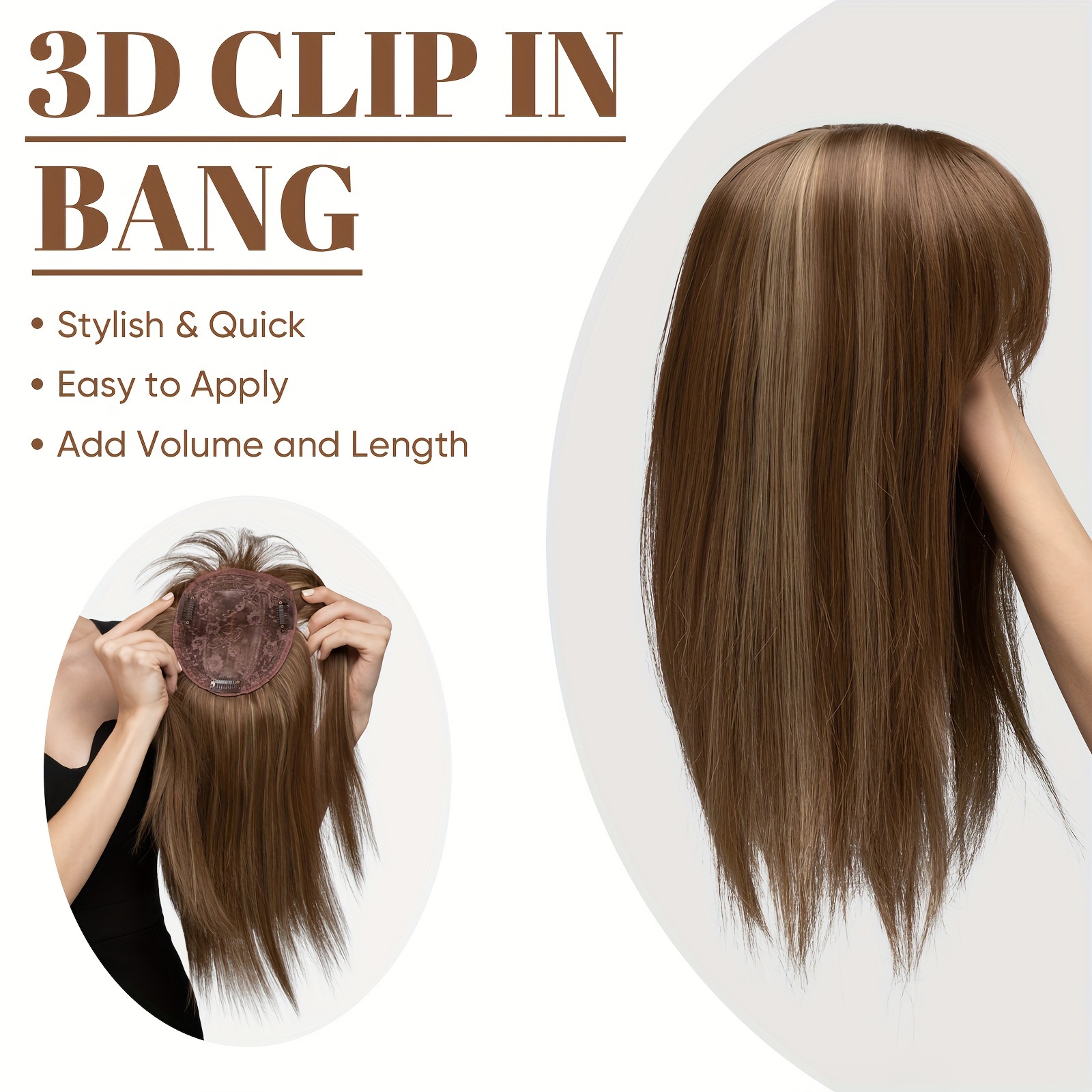 Clip In Synthetic Hair Topper Bangs Thinning Hair Long Wavy Temu