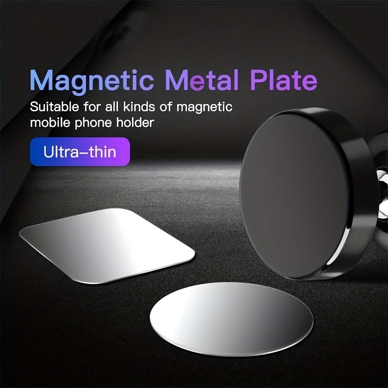 Plaque métallique de téléphone 4 pièces, plaques métalliques minces avec  adhésif pour support de téléphone de voiture magnétique Support de téléphone  de voiture magnétique, noir 4 rectangles