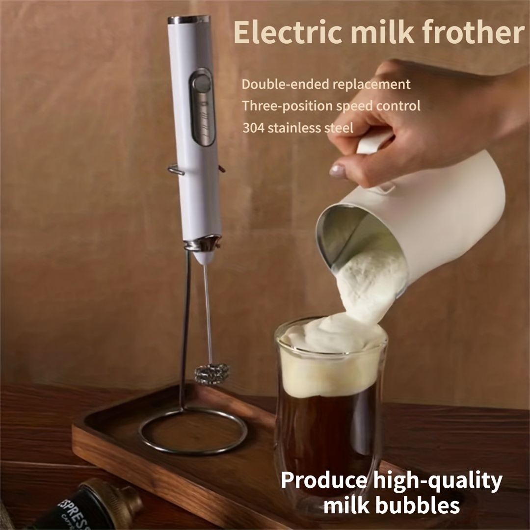 Electric Milk Frother Set With Base Foam Maker Handheld - Temu