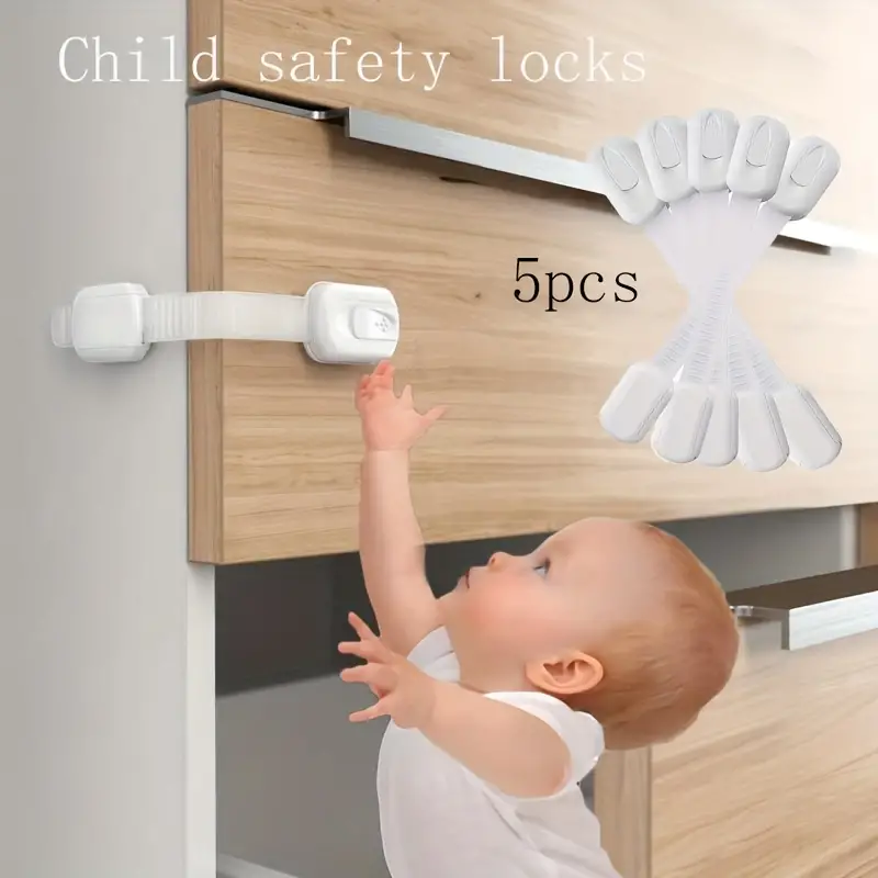 5pcs Children's Safety Lock Baby Drawer Lock Protection Cabinet Anti-Clip  Refrigerator Plastic Lock Buckle Protect Children's Safety Door Lock118.11in
