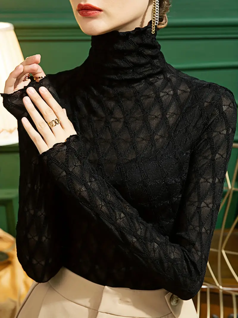 Black Sheer Lace Long Sleeve Top