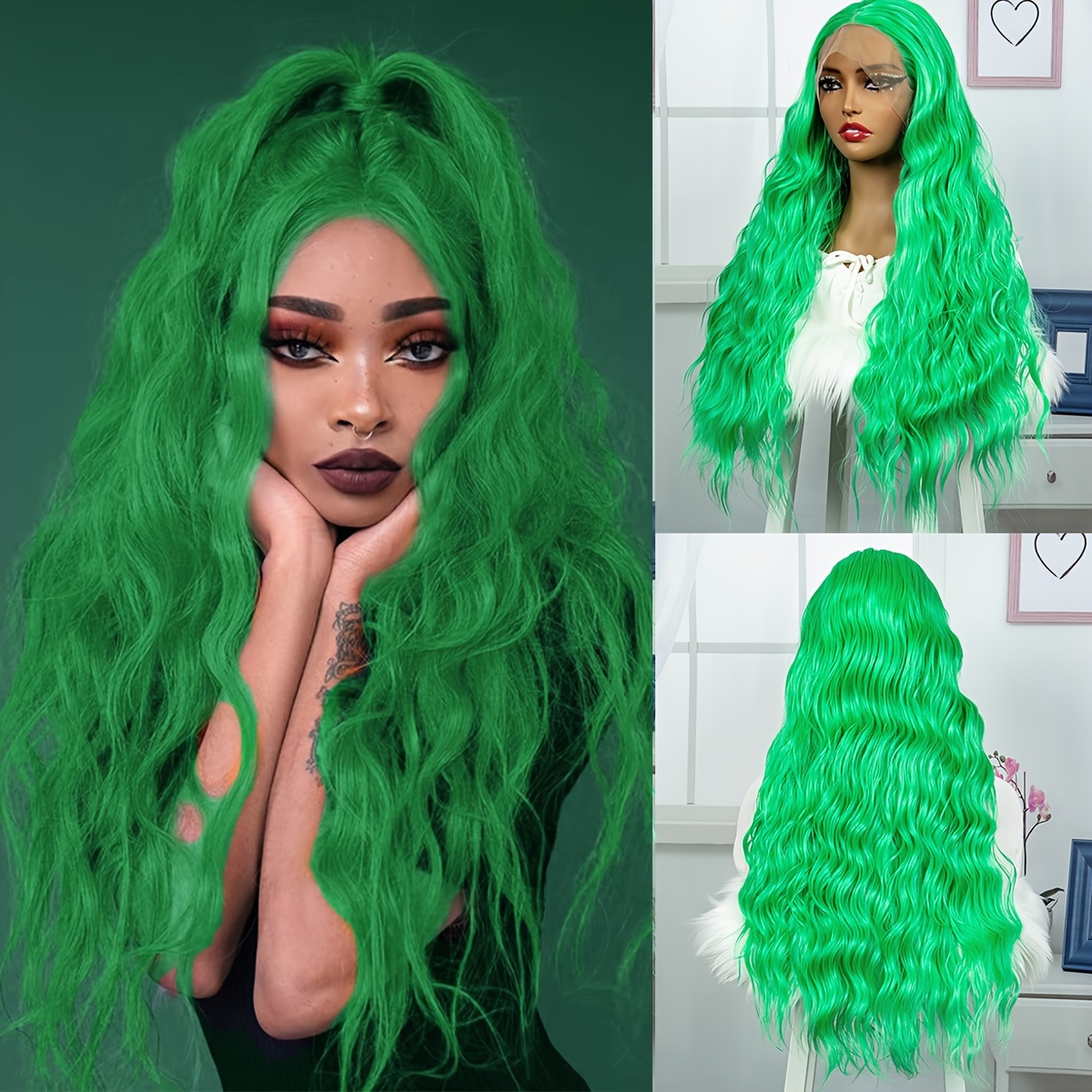 Neon Green Lace Front Braid Wig for Women Long Straight Neon Yellow  Braiding Hair Hand Tied Synthetic Box Braided Wigs 26 Inches