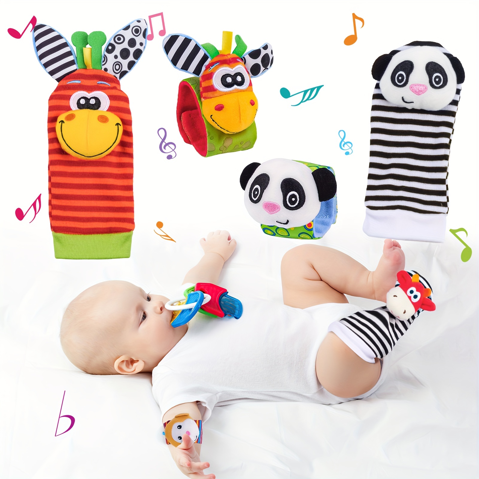 Baby Wrist Rattles Foot Finder Socks Set Infant Rattle Socks and Baby Hand Rattles  Wrist Newborn Soft Sensory Toys for Babies - AliExpress