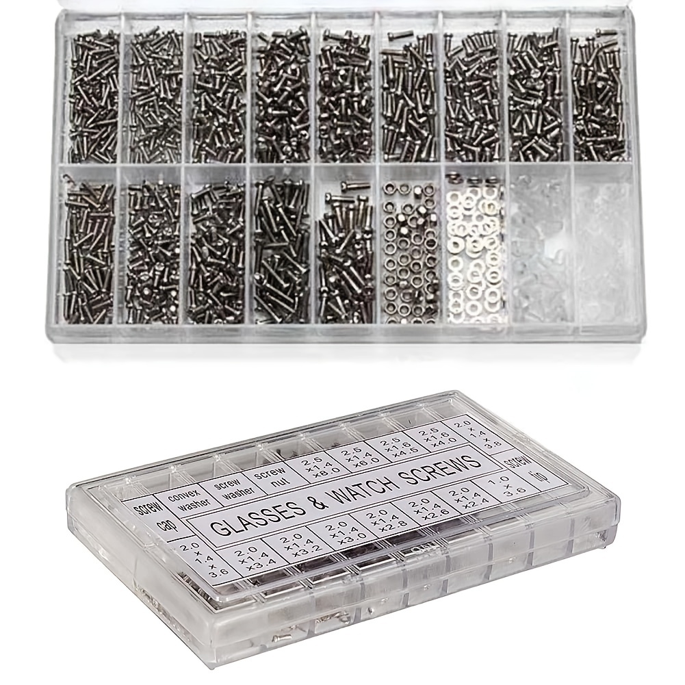 1000pcs Glasses Screw Accessories 18 Grid Nose Tray