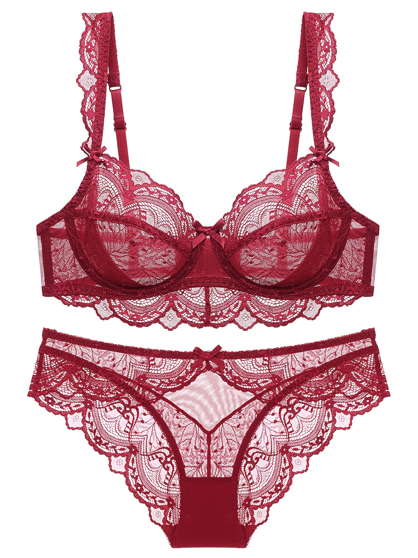 Sexy thin cup lace color matching bra set shaped gathering