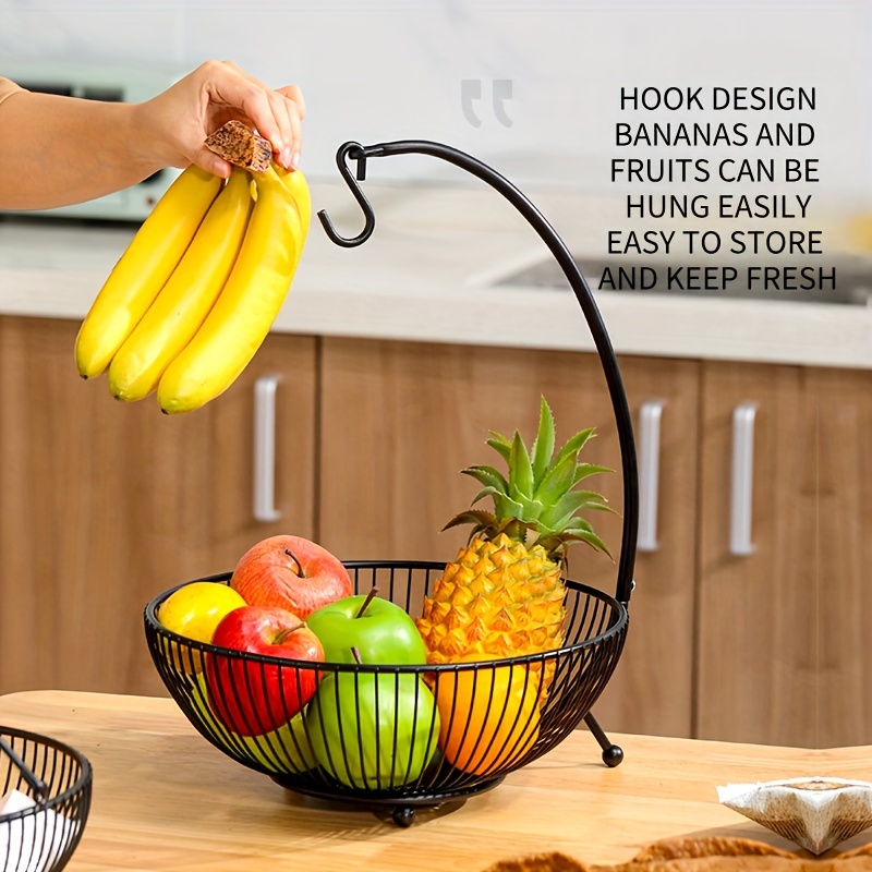 1pc Metal Fruit Basket, Iron 2-Tier Countertop Removable Fruit Bowl, Fruit  & Vegetable Basket With Banana Hooks, Metal Organizer, Black, Home Room Kit