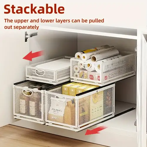 Large Capacity Slide Out Under Sink Organizer With Sliding Drawer And Extra  Hooks For Kitchen And Bathroom Cabinet Storage Pull Out Slnk - Temu