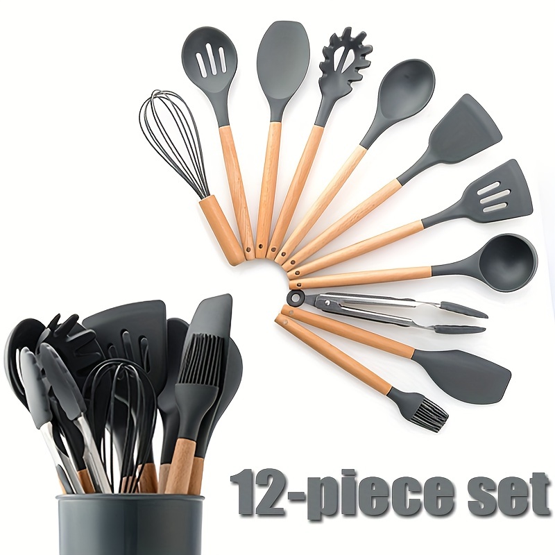 Silicone Utensil Set, Kitchen Utensil Set, Safety Cooking Utensils Set With  Holder, Non-stick Kitchen Cooking Turner, Spatula, Cooking Soup Spoon,  Colander Spoon, Whisk, Pasta Spoon, Tongs, Oil Brush, Cream Spetula, Kitchen  Stuff 