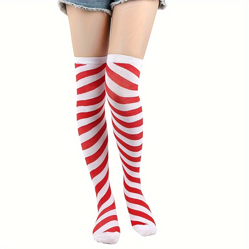 Women Girl Striped Thigh High Stockings Over The Knee Xmas Party