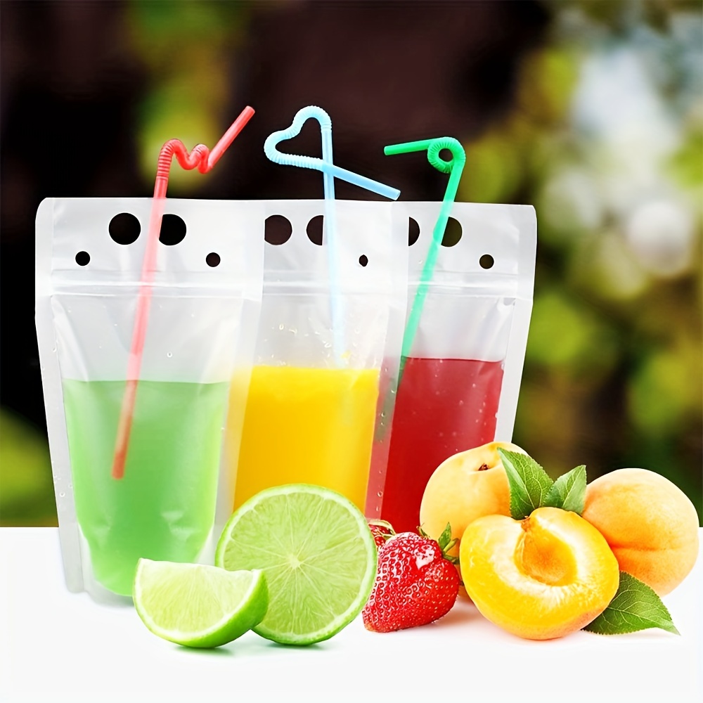 100 Pieces Disposable Drink Pouches No Leak Plastic Liquor Smoothie Juice  Bags 500ml with Drinks Straws