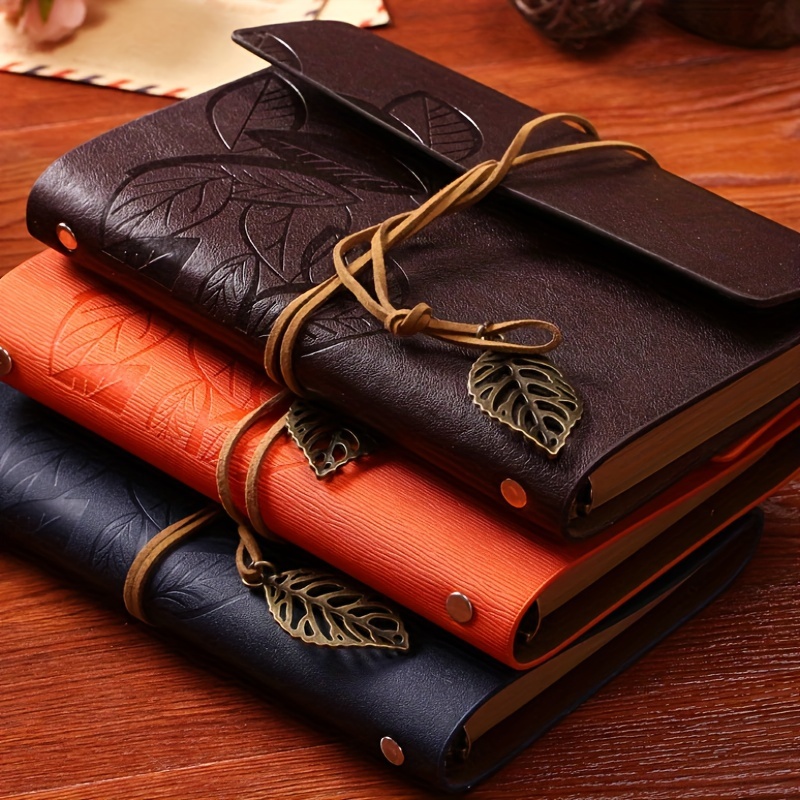 

Retro Leaf Faux Leather Loose-leaf Notebook Strap Portable Travel Record Hand Ledger Learning Stationery
