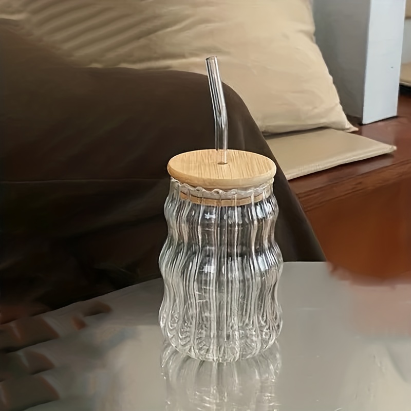 Glass Water Cups With Wooden Lids And Straws, Heat Resistant High  Borosilicate Glass Coffee Cups, Drinking Cups, Summer Winter Drinkware,  Home Kitchen Items - Temu