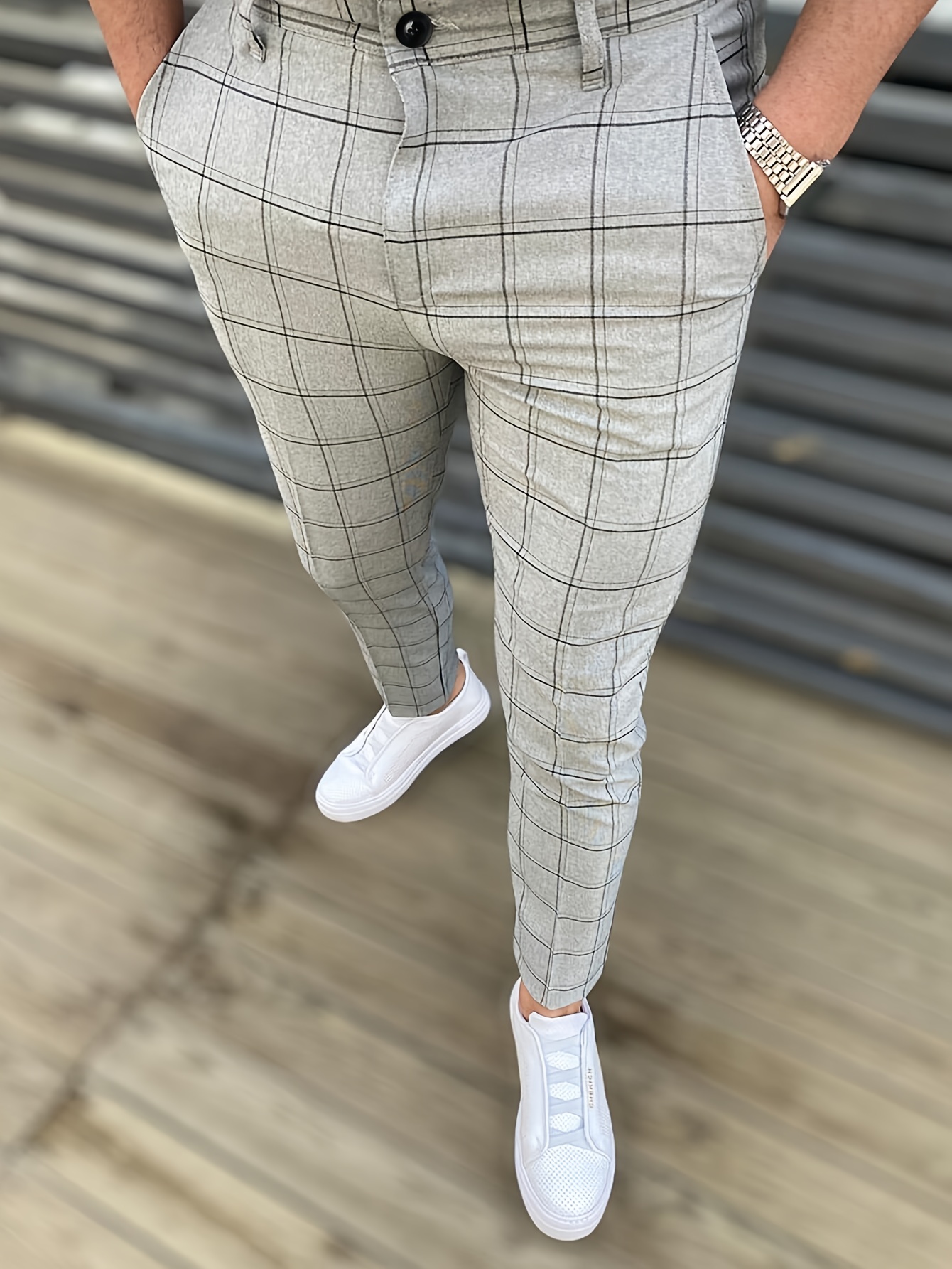 Slim Fit Pants - Gray/plaid - Men
