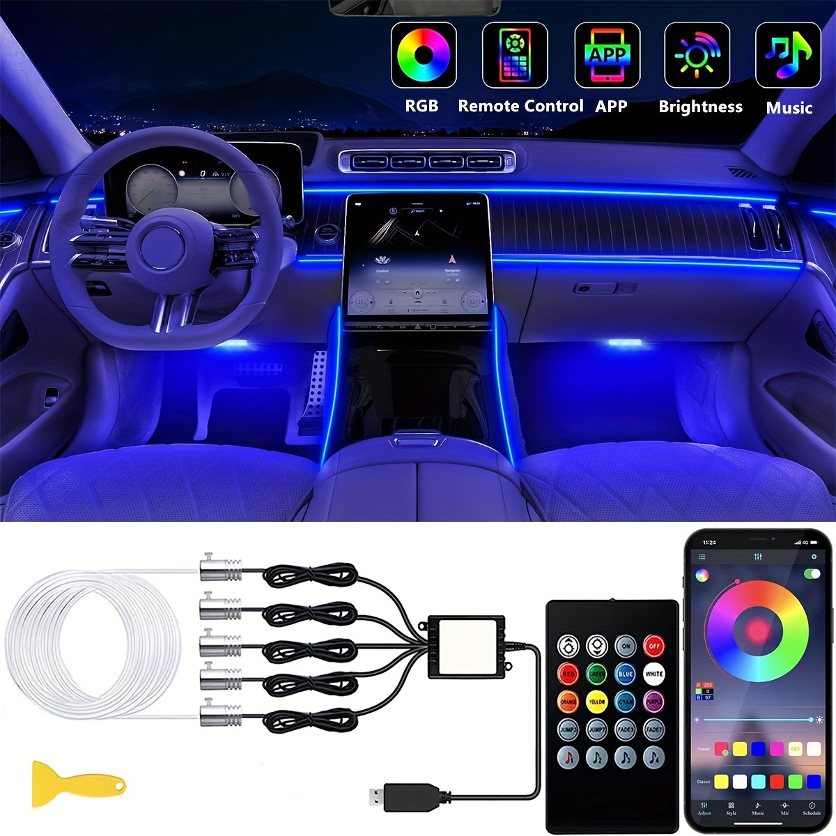 Car Interior Led Strip Lights rgb 1 Fiber Optic ambient - Temu
