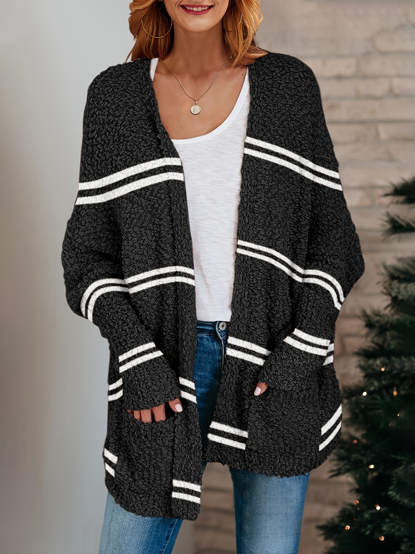 Striped open front on sale cardigan