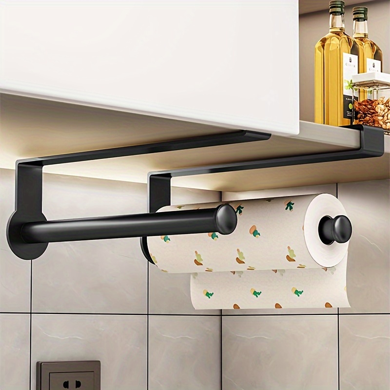 

1pc Kitchen Paper Towel Rack, Cabinet Hanging Shelf, Plastic Wrap Storage Rack, Household Roll Paper Holder, Free Punching Rag Hanging Rod, Kitchen Accessories, Bathroom Accessories