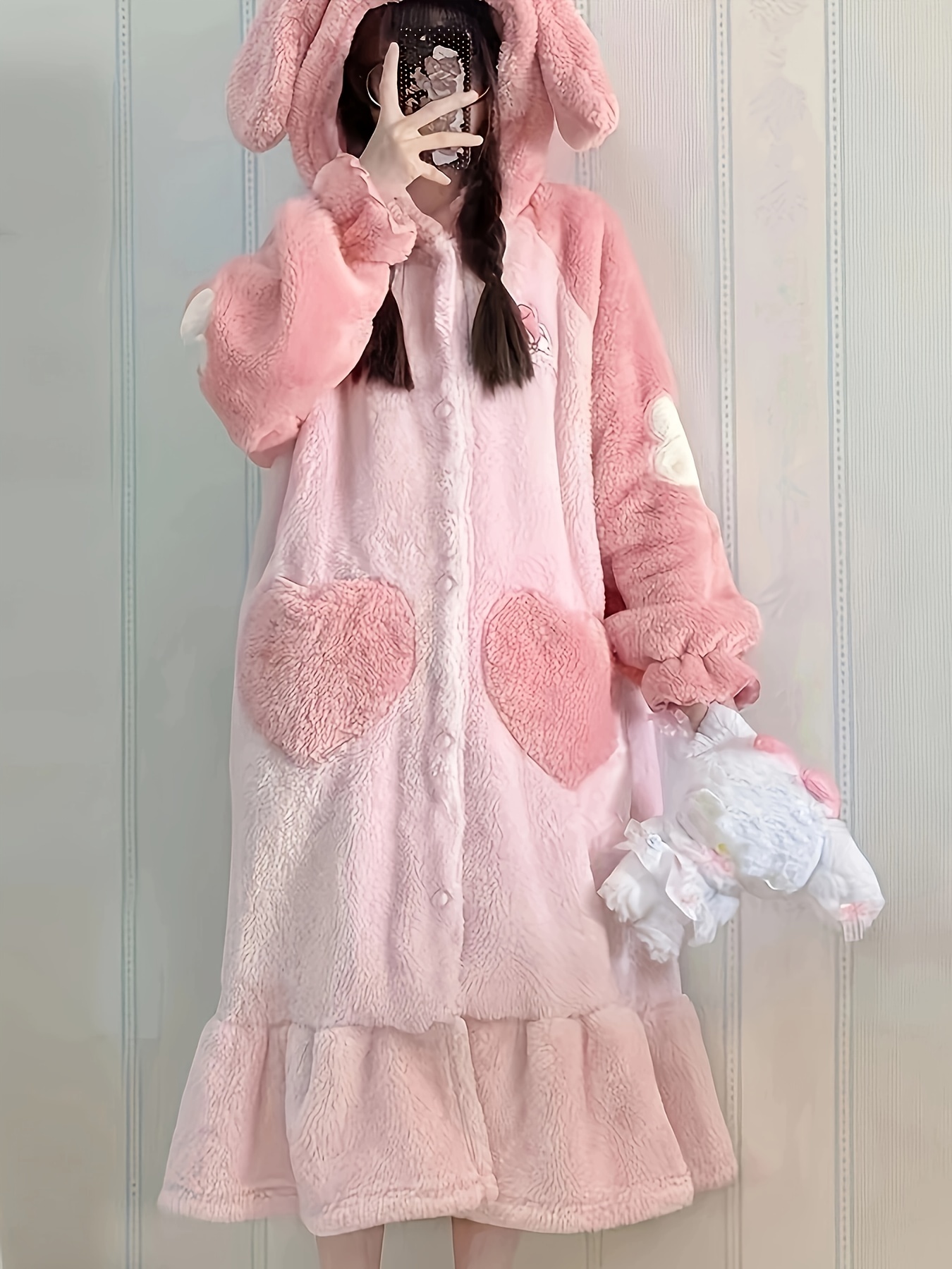 Naughty Bunny Cosplay Costume Long Sleeve Mesh Robe Fuzzy - Temu Canada