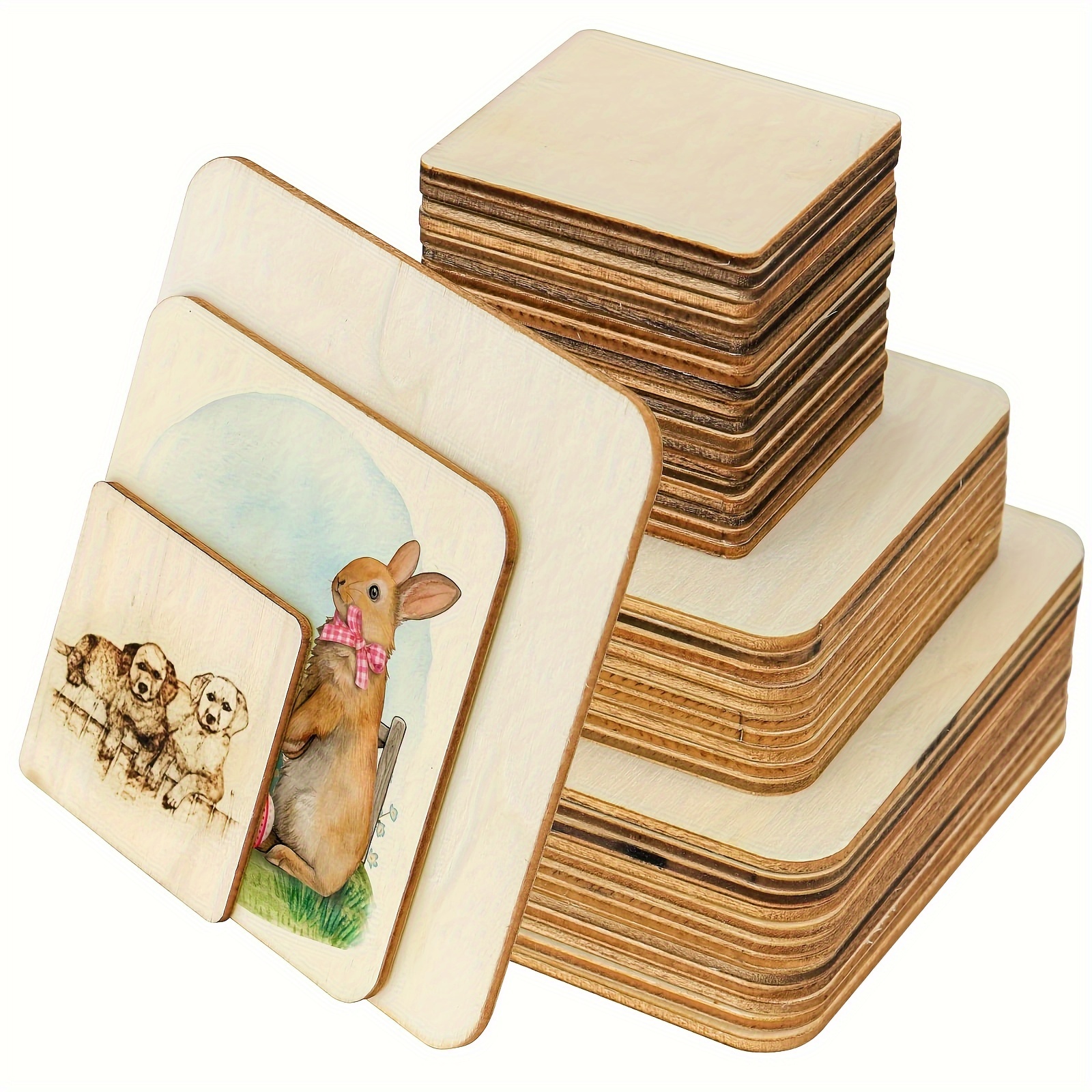 Wooden Unfinished Coasters 4 x 4 Inch, Bag of 25 Unfinished Blank Wooden  Square Cutouts, Rounded Corners, Perfect for DIY and Craft Projects by