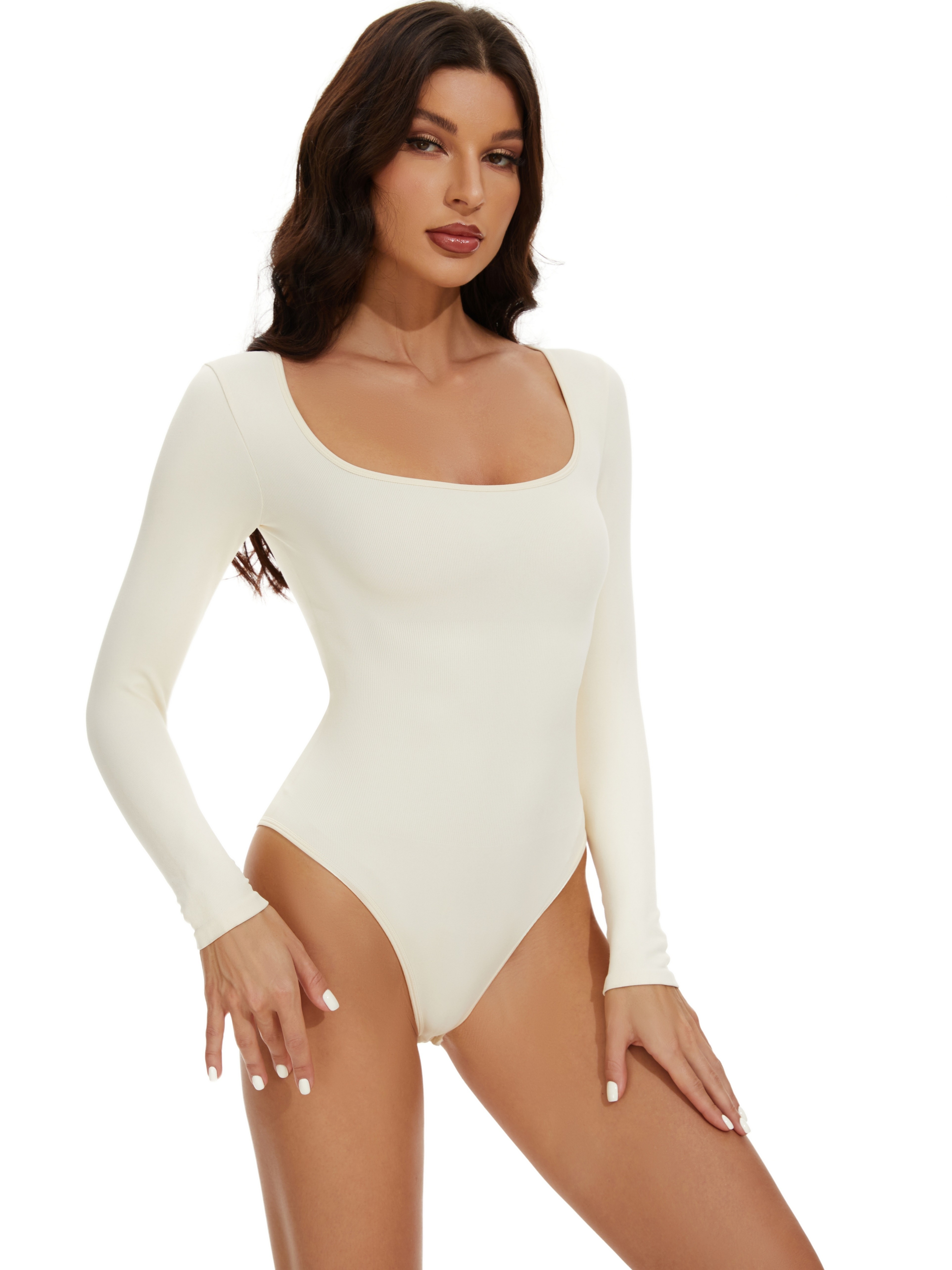  Womens Shapewear Square Neck Body Suit Long Sleeve