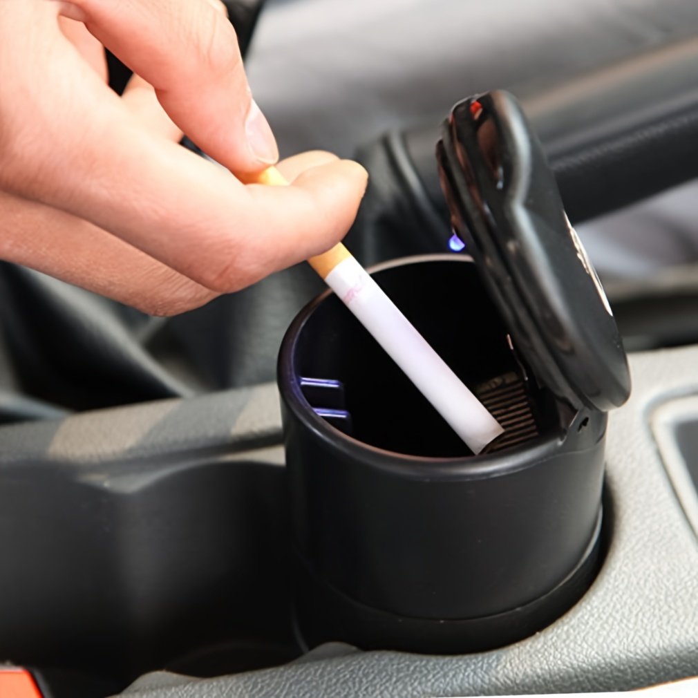 Car Ashtray With Lid, Led Light Cigarette Ashtray Holder, Smokeless Ash  Tray With LED Blue Light, Car Ash Tray For Car Truck Auto Office Home