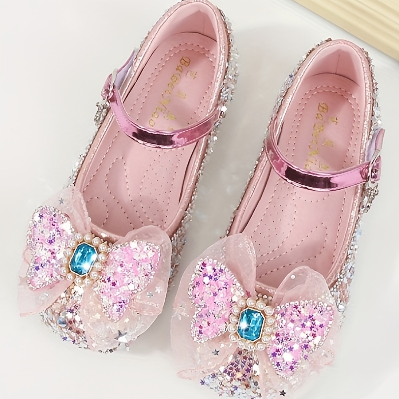 Lovskoo Toddler Girls Shoes 18 Months-11.5 Years Dress Shoes Baby Cute  Trendy Pearl Bow Sequins Non-Slip Small Leather Princess Shoes Silver 