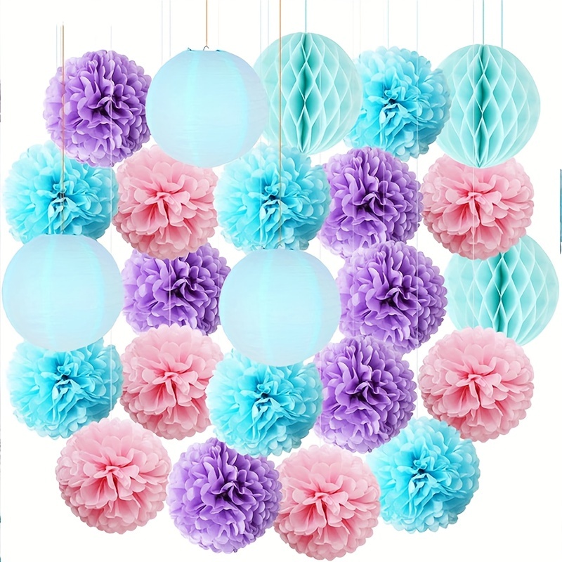 18PCS 6/8inch Blue White Round Chinese Paper Lanterns Tissue Paper Flower  Balls for Christmas Halloween Wedding Party Decoration