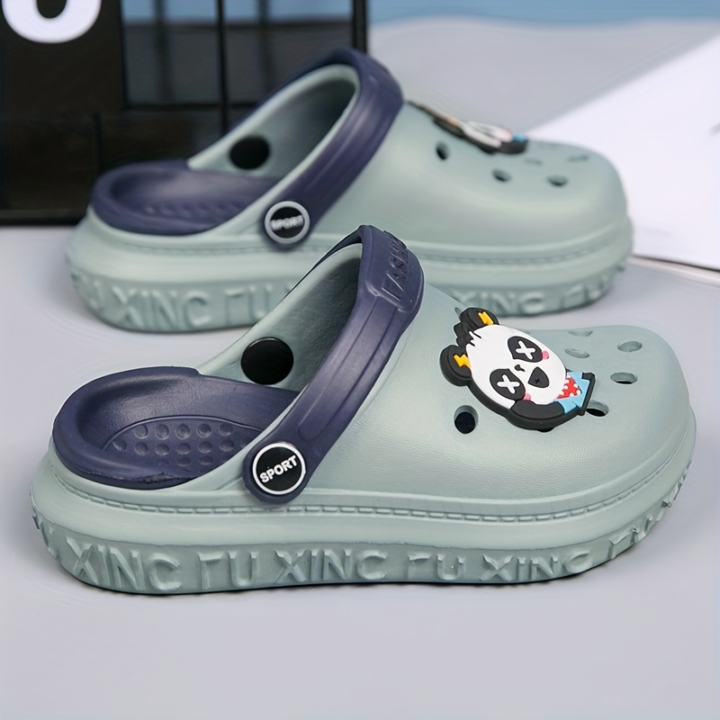 Casual Breathable Clogs With Cute Cartoon Charms For Boys, Quick Drying Lightweight Anti Slip Clogs For Indoor Outdoor Shower Beach Pool, Spring And Summer