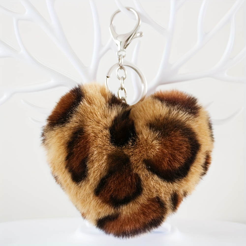 Leopard Keychain Leopard Keyring Pom Pom Animal Print Keychain 