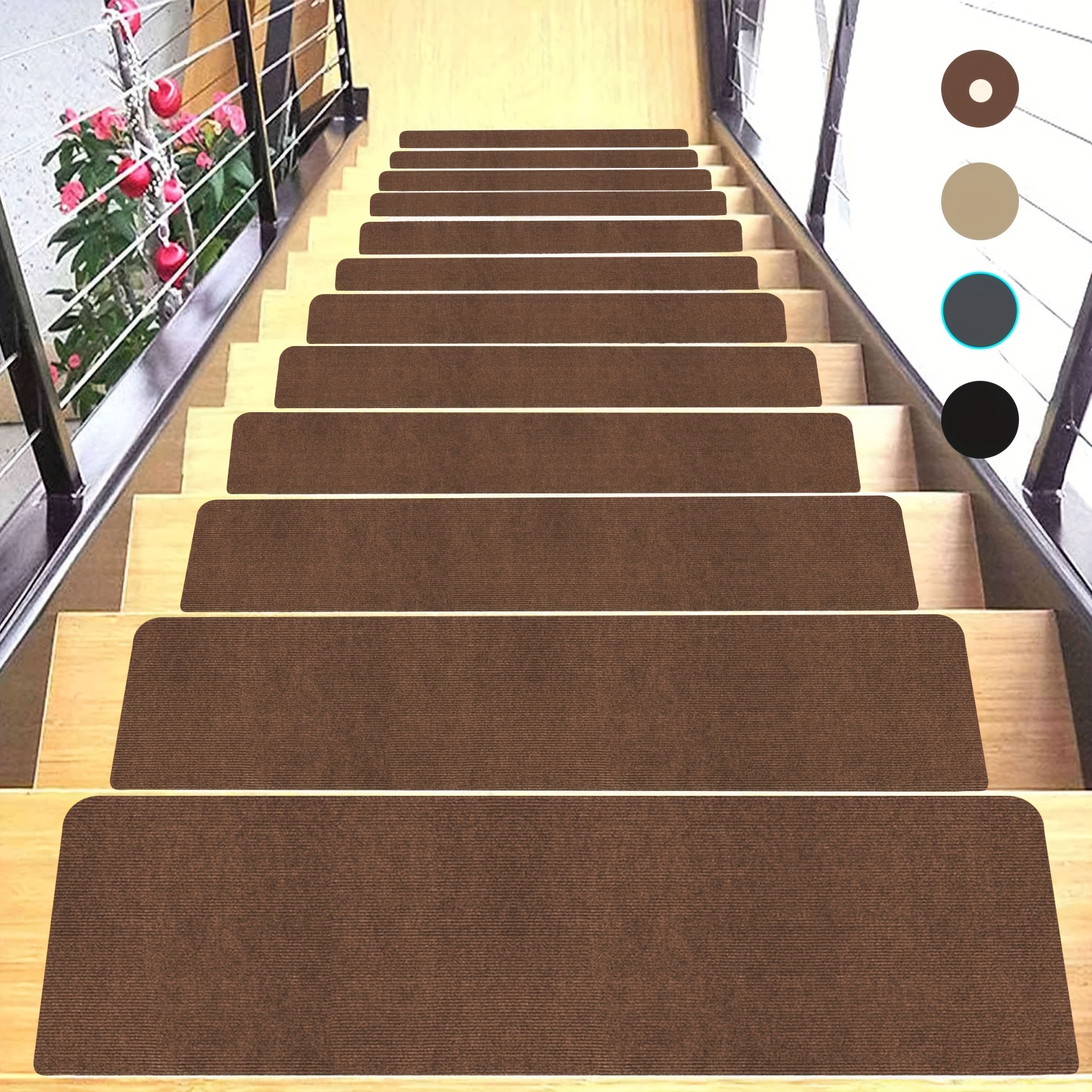 RIOLAND Stair Treads Carpet Non-Slip Indoor 15 PCS Wood Stair Treads Rugs  Anti Moving Modern Stair Runners Safety for Kids Dogs, 8 X 30, Diamond