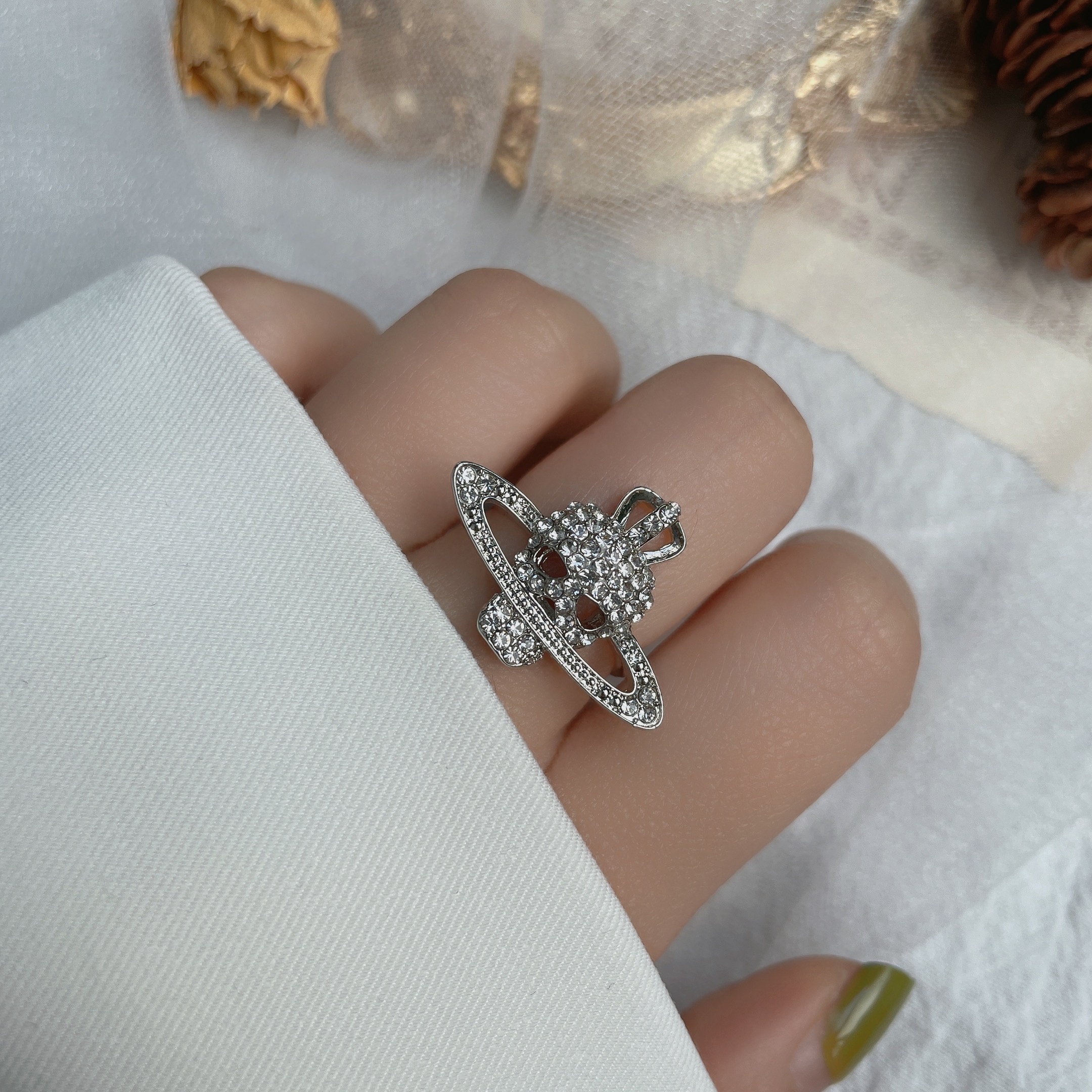 Men's Rhinestone Inlaid Skull Decor Cuff Ring, Statement