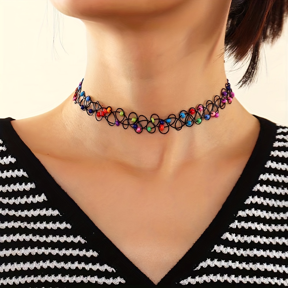 12 Pieces Vintage Hippy Stretch Tattoo Choker Necklaces Elastic