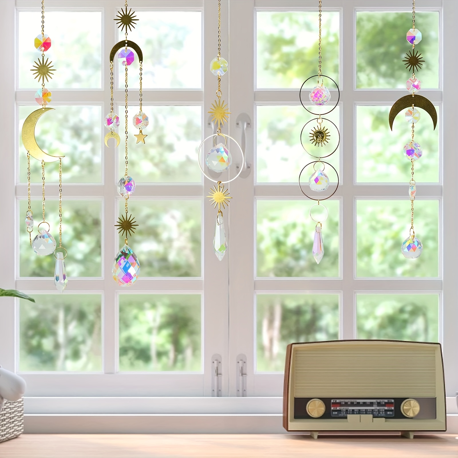 7Pieces Colorful Crystals Suncatcher Hanging Sun Catcher with Chain Pendant  Ornament Crystal Balls for Window Home Garden Christmas Day Party Wedding