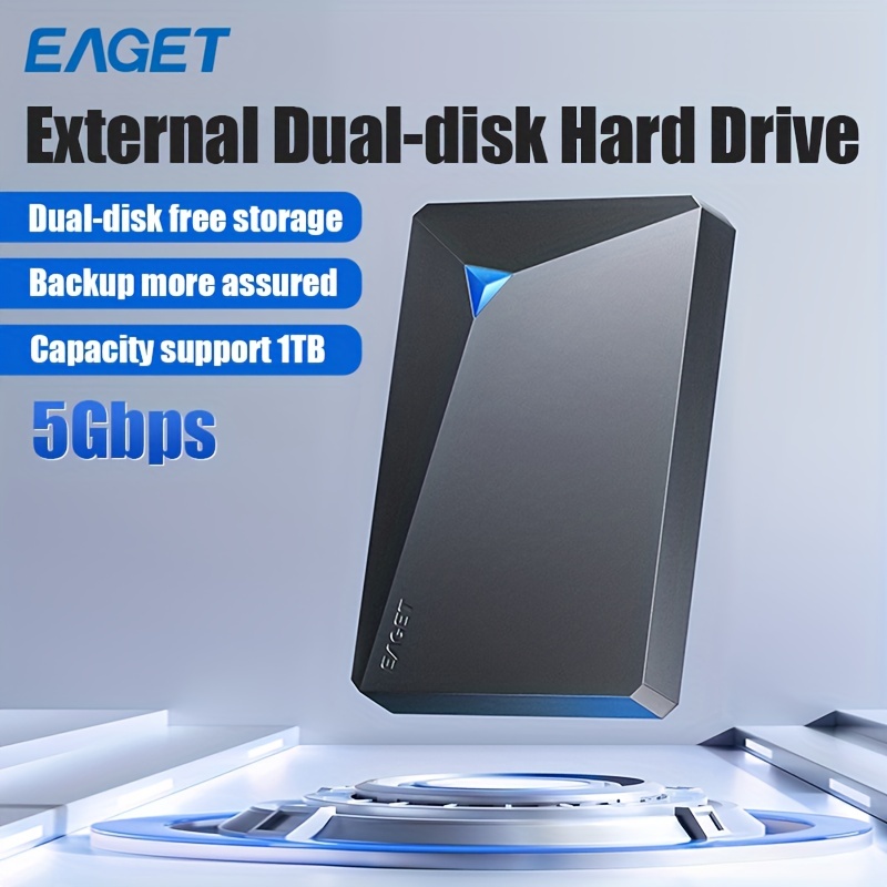 EAGET G20pro Portable 1TB External Hard Drive HDD- USB 3.0 External Large  Capacity Storage, New Dual Disk Design Plug And Play For PC * PS, & *  Portable Mechanical Hard Drive, Office Preferred
