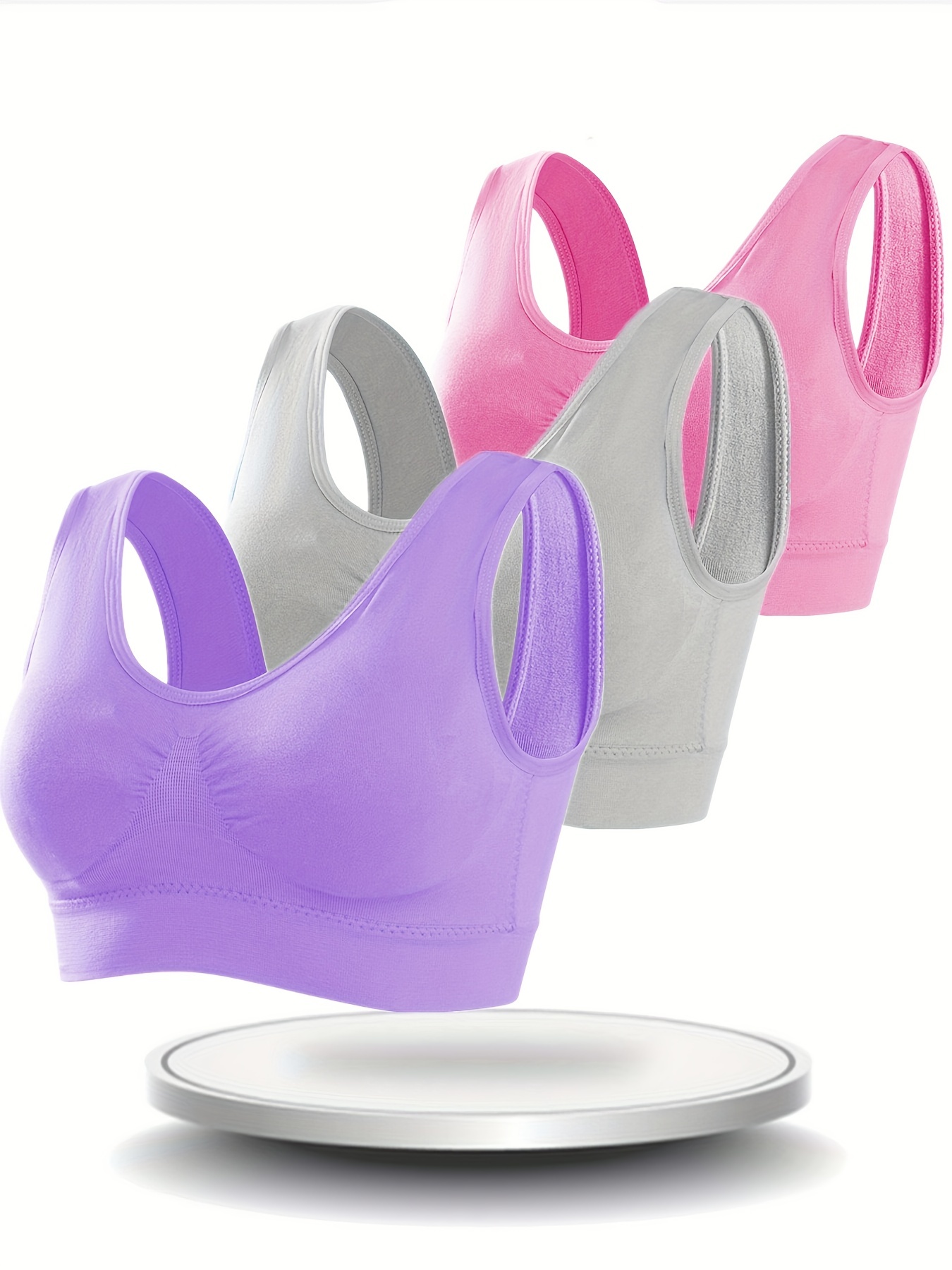 3pcs Women's Comfortable Thin Padless Sports Bras, Single Layer Solid Wireless Cami Intimates Bras, Women's Lingerie & Underwear