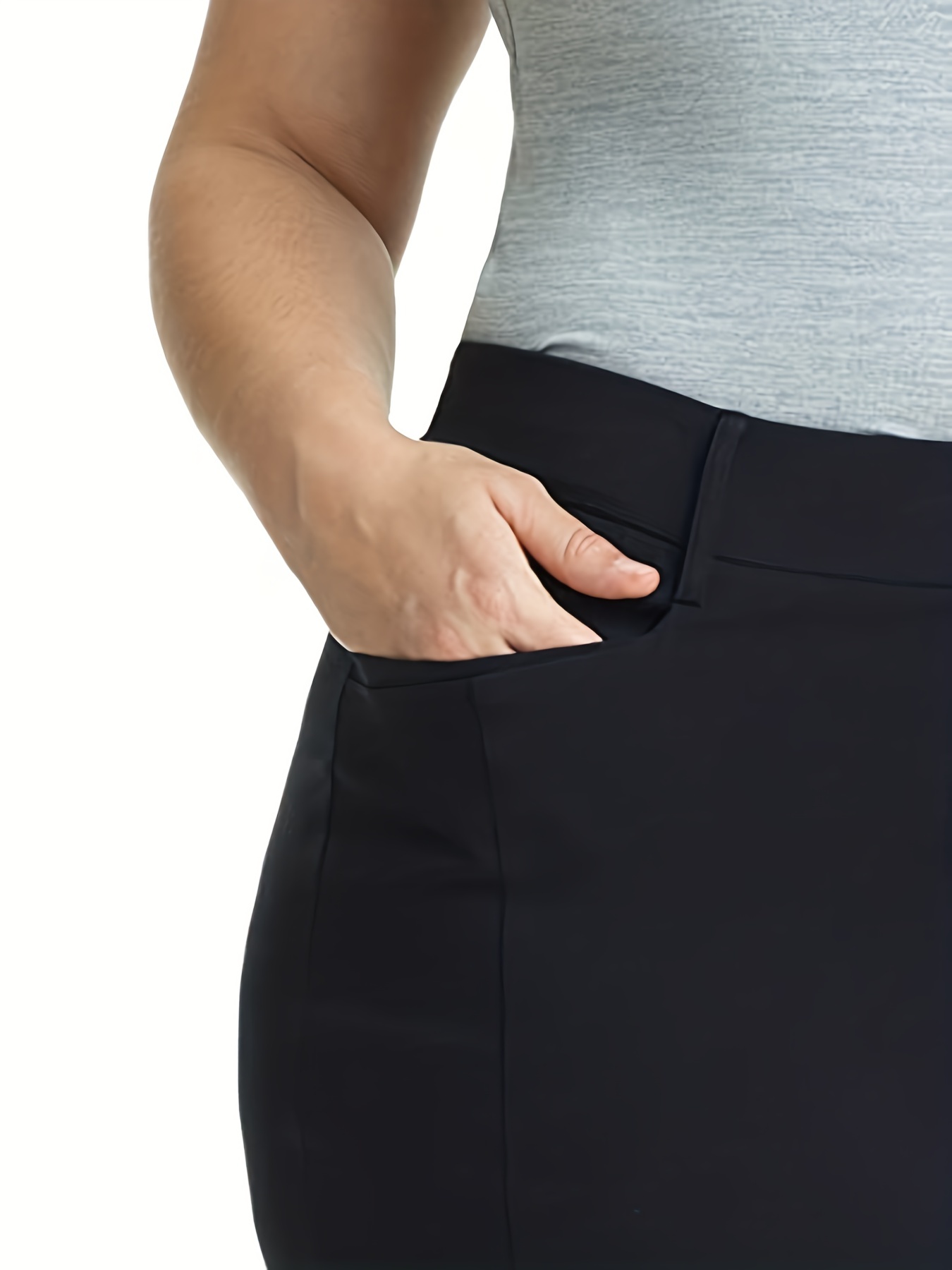 Plus Size Elegant Capri Pants, Women's Plus Solid Elastic Drawstring High  Rise Loose Capri Trousers With Pockets