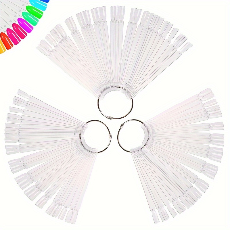 

150 Pcs Clear Nail Swatch Sticks With Ring, Fan Shape Nail Art Tips, False Nail Sample Sticks, Nail Practice Color Display, Transparent Board For Nail