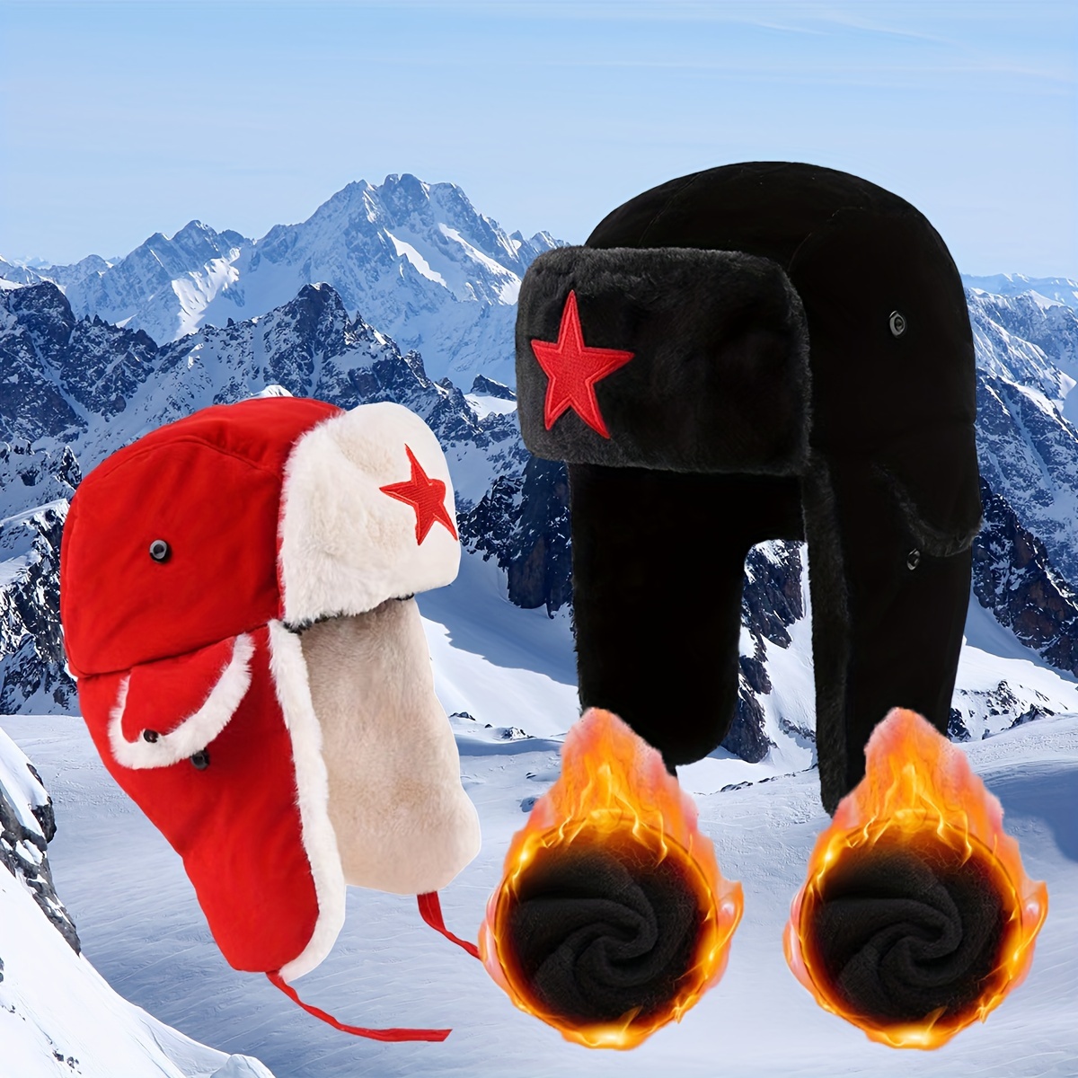 Red Star Patch Bomber Hat Solid Color Cold Proof Trapper Hat - Temu