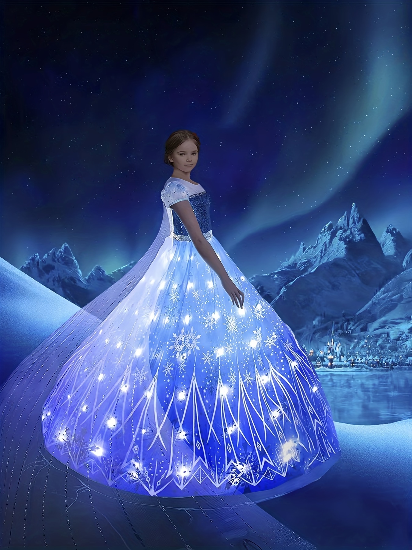 Light Princess Dress Snow Queen Cosplay Christmas Halloween - Temu