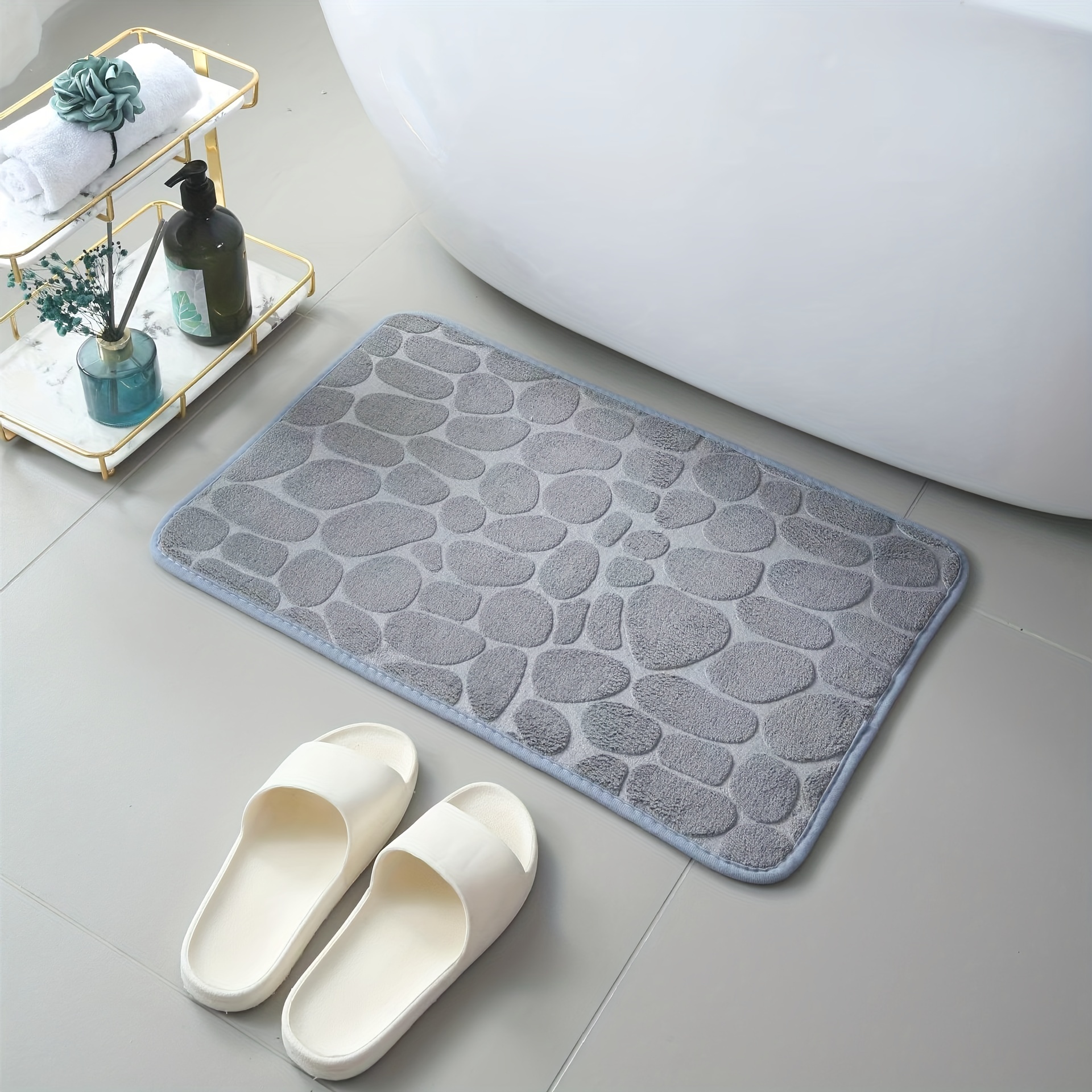 1pc Super Water Absorbent Memory Foam Bath Mat - Machine Washable  Cobblestone Bathroom Rug for Bathroom - GREY