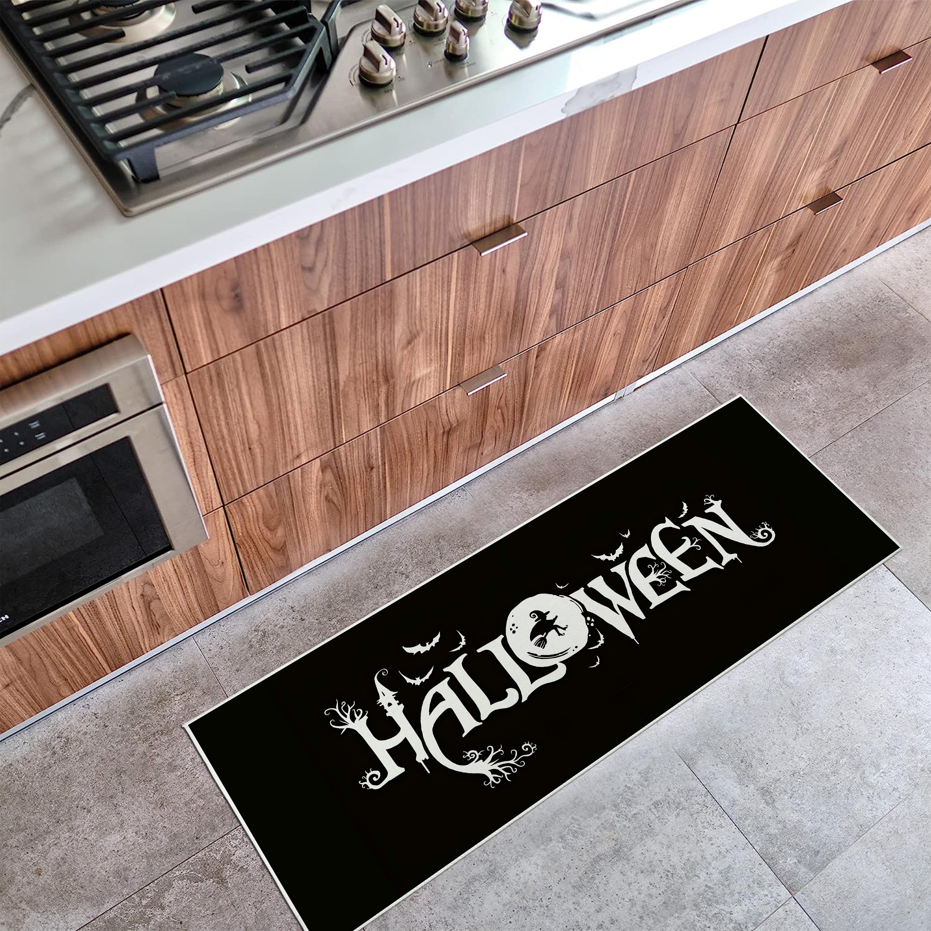  Kitchen Floor Mat Set of 2, Pumpkins Ghost with Magic Hats  Water Absorbent Standing Rugs for Doorway Non Slip Bathroom Washable Runner  Mats Halloween Black Stripes : Home & Kitchen