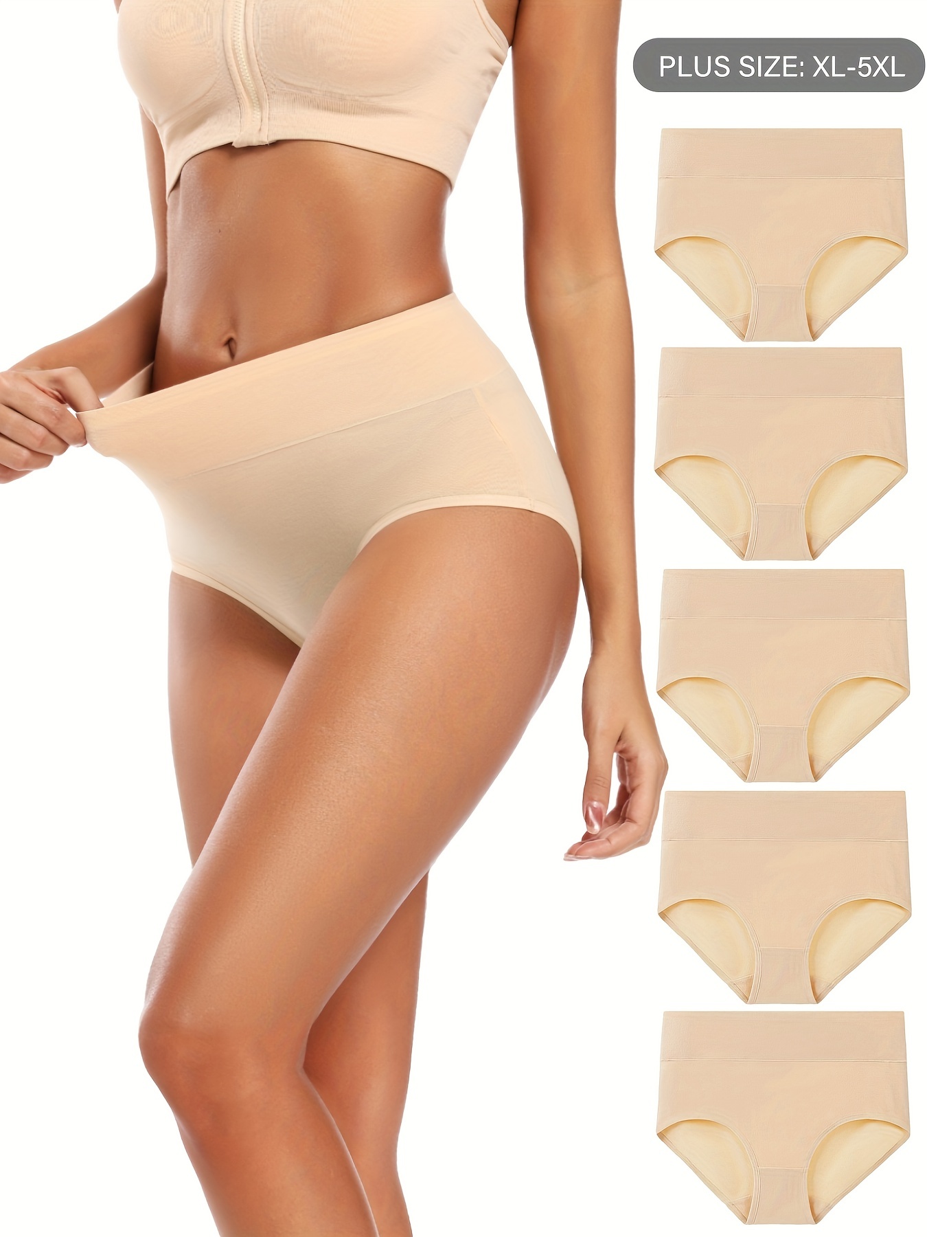 4PCS High Waist Cotton Panties Women Plus Size M-5XL Body Shaper