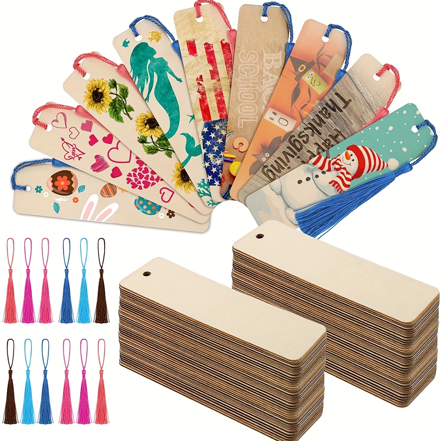 48pcs Kraft Paper Blank Cardstock Bookmarks, Paper Bookmarks with 48pcs Colorful Tassels for DIY Classroom Projects and Gifts Tags