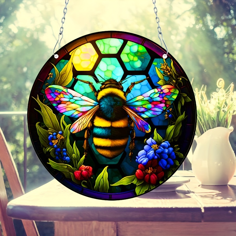 Bee Honeycomb Stained Glass window suncatcher / decorative hanger